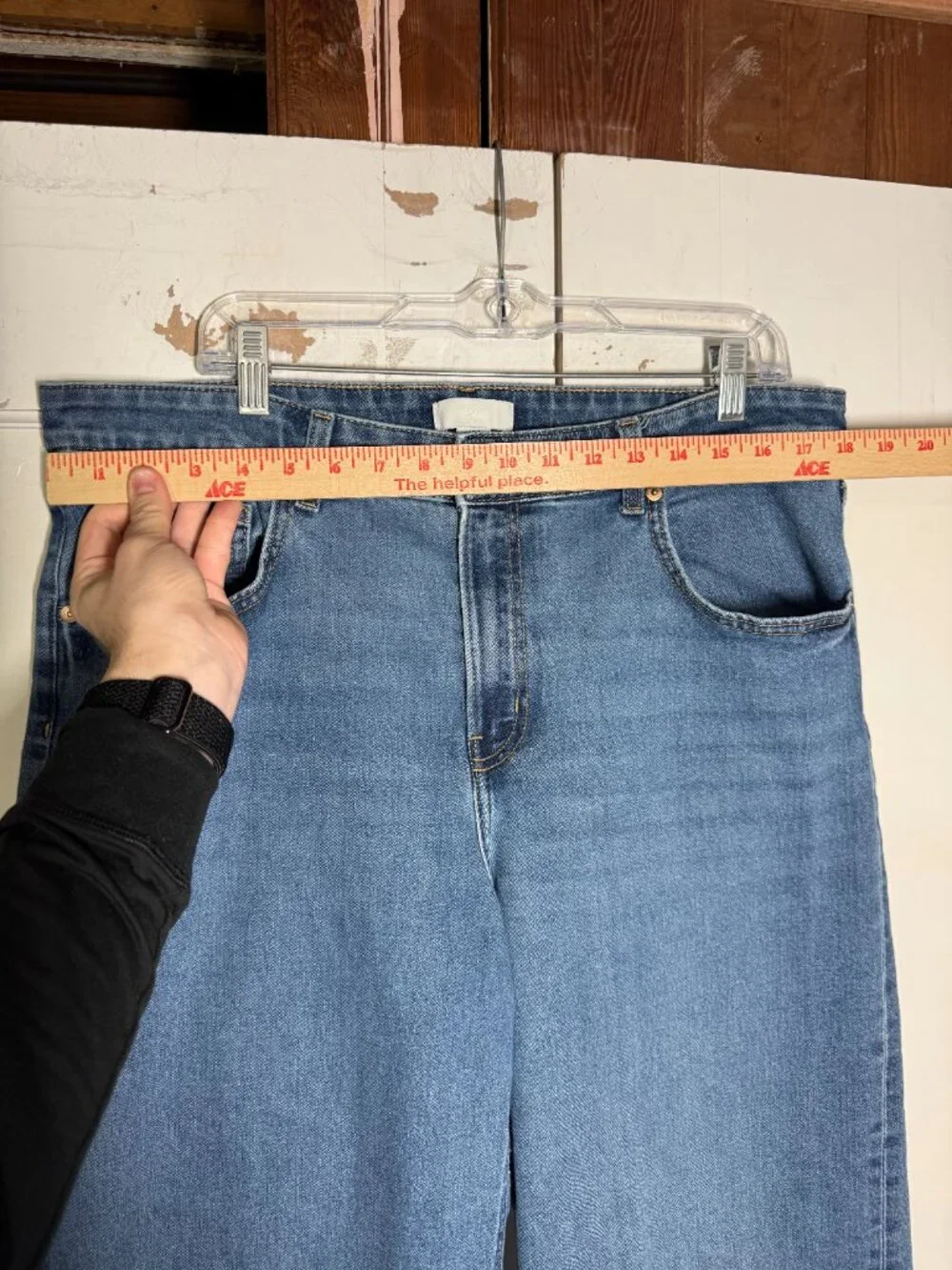 H&M Wide Leg Jeans High Rise Size 16 Fray Hem Cotton Stretchy Blue Baggy Loose - Picture 3 of 9